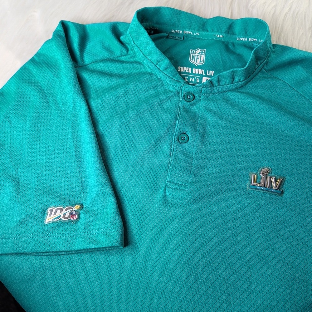 NFL Super Bowl LIV Polo Mens XL Teal Miami 100th Anniversary Performance Shirt